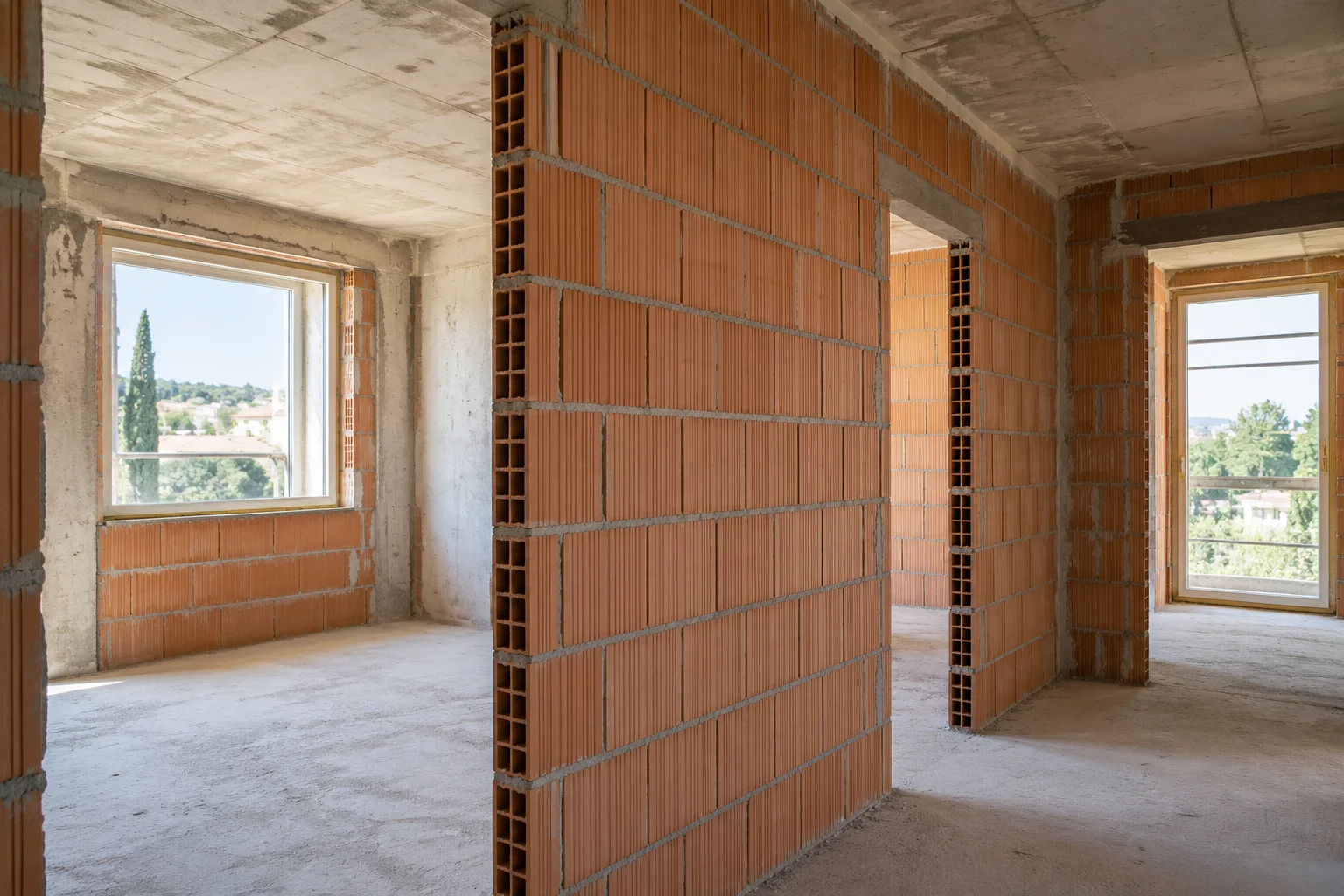 Detail of a brick wall under construction
