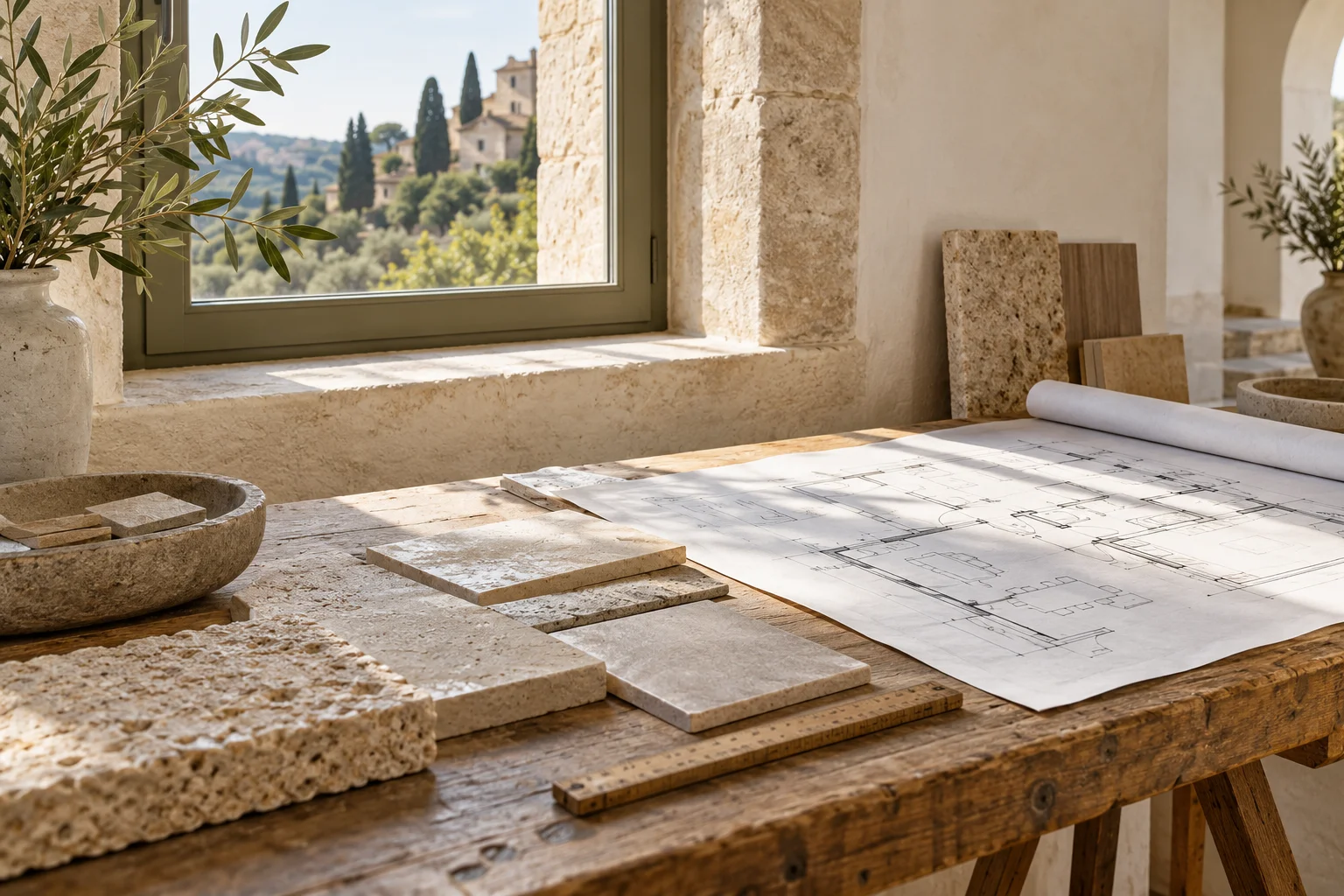 Room plan with material samples